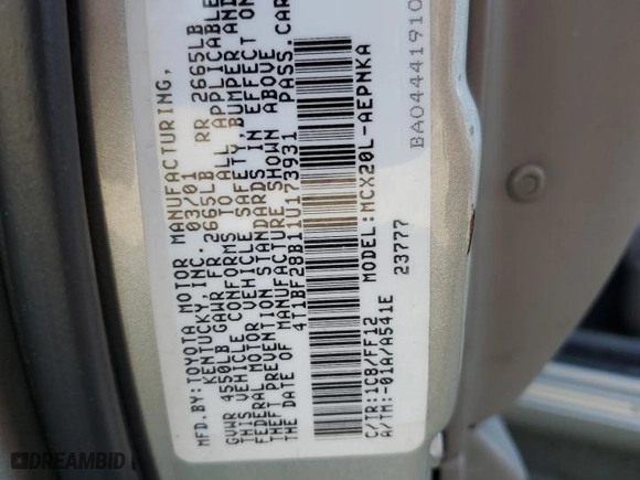 2001 Toyota Avalon XL w/Bucket Seats with VIN 4T1BF28B11U173931, listed as a Copart auction lot 46430435 with 176,618 mi miles and Non Repairable. Bid and sale history available at carsss.com. Image 14.