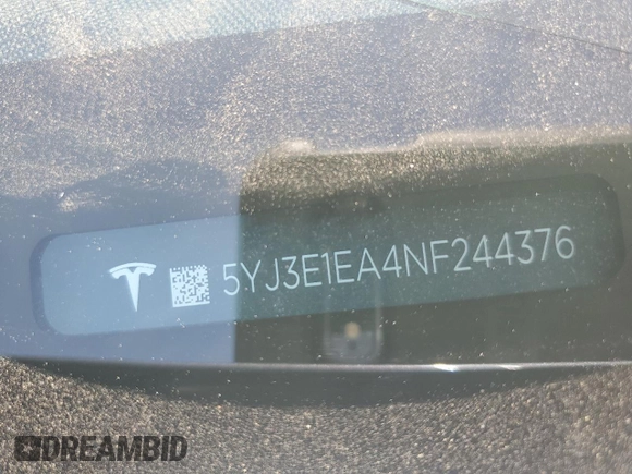 2022 Tesla Model 3 with VIN 5YJ3E1EA4NF244376, listed as a Copart auction lot 52142855 with Not Provided miles and Salvage Title. Bid and sale history available at DreamBid. Image 12.