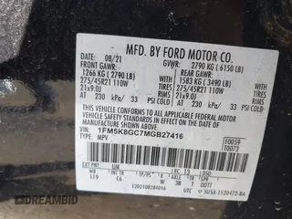 2021 Ford Explorer ST z VIN 1FM5K8GC7MGB27416, wystawiony jako IAAI lot #42118046 z przebiegiem 49 235 mil mil oraz . Historia ofert i sprzedaży dostępna na DreamBid. Obrazek 9.