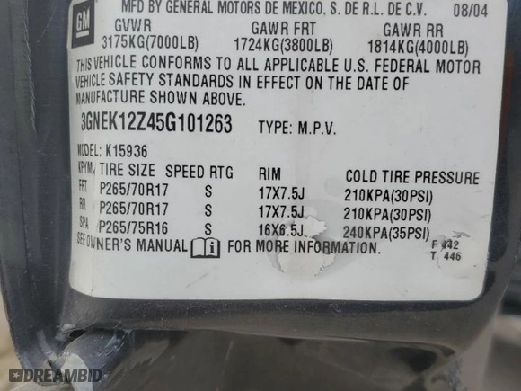 2005 Chevrolet Avalanche Z71 with VIN 3GNEK12Z45G101263, listed as a Copart auction lot 42439185 with 0 mi miles and Salvage Title. Bid and sale history available at carsss.com. Image 14.