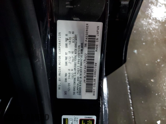 2010 Mazda 3 i Sport with VIN JM1BL1SFXA1264622, listed as a Copart auction lot 60656605 with 186,508 mi miles and Salvage title. Bid and sale history available at DreamBid. Image 12.