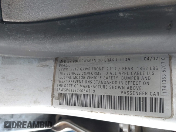 2002 Volkswagen Golf GLS с VIN 9BWGP61J224064319, выставлен на аукционе IAAI как лот 41505028 с пробегом 173 013 миль миль и . История ставок и продаж доступна на DreamBid. Изображение 9.