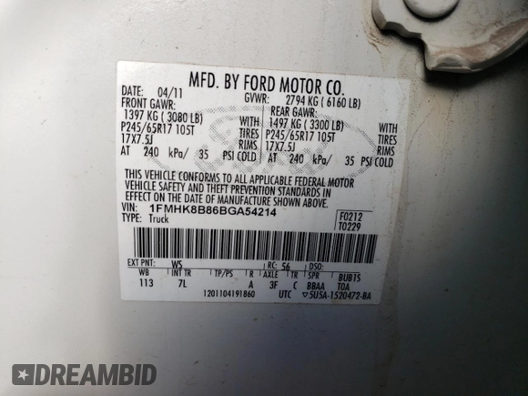 2011 Ford Explorer with VIN 1FMHK8B86BGA54214, listed as a Copart auction lot 41598365 with 191,083 mi miles and Salvage title. Bid and sale history available at DreamBid. Image 13.
