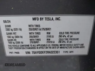 2024 Tesla Model Y Performance with VIN 7SAYGDEF2RA322351, listed as a IAAI auction lot 41953896 with 8,959 mi miles and . Bid and sale history available at carsss.com. Image 9.