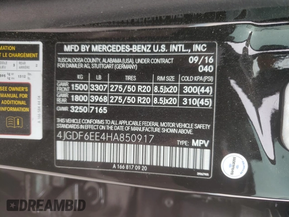 2017 Mercedes-Benz GLS with VIN 4JGDF6EE4HA850917, listed as a Copart auction lot 64449642 with 82,772 mi miles. Bid and sale history available at carsss.com. Image 10.