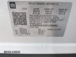 2024 Chevrolet Traverse FWD LT with VIN 1GNERGKS4RJ200591, listed as a IAAI auction lot 40743893 with 1,324 mi miles and . Bid and sale history available at DreamBid. Image 9.