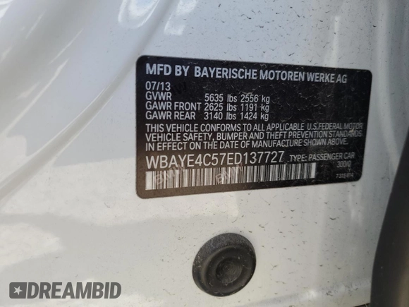 2014 BMW 7 Series 740Li with VIN WBAYE4C57ED137727, listed as a Copart auction lot 51847244 with 136,495 mi miles and Salvage Title. Bid and sale history available at carsss.com. Image 12.