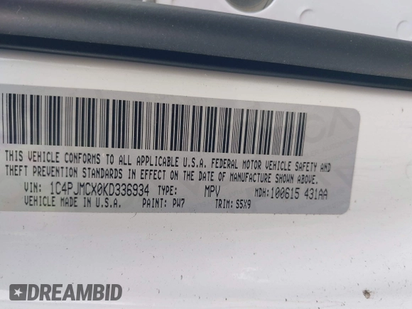 2019 Jeep Cherokee Latitude with VIN 1C4PJMCX0KD336934, listed as a IAAI auction lot 41172828 with 47,477 mi miles. Bid and sale history available at carsss.com. Image 9.