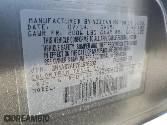 2014 Nissan Sentra SV with VIN 3N1AB7AP7EL676302, listed as a Copart auction lot 42874855 with 141,945 mi miles and Clean title. Bid and sale history available at DreamBid. Image 12.