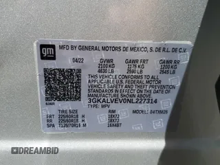 2022 GMC Terrain SLT with VIN 3GKALVEV0NL227314, listed as a Copart auction lot 62262175 with 24,837 mi miles and Salvage title. Bid and sale history available at DreamBid. Image 13.