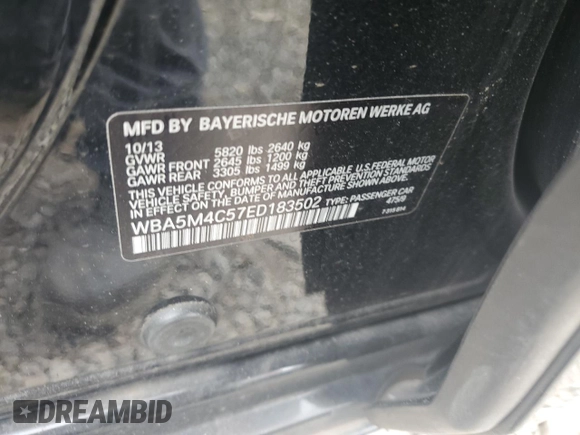 2014 BMW 5 Series 535i Gran Turismo xDrive z VIN WBA5M4C57ED183502, wystawiony jako Copart lot #80259304 z przebiegiem 179 066 mil mil oraz Szkoda całkowita • Salvage title. Historia ofert i sprzedaży dostępna na DreamBid. Obrazek 12.
