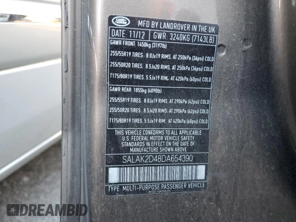 2013 Land Rover LR4 Lux with VIN SALAK2D48DA654390, listed as a Copart auction lot 84530514 with 180,327 mi miles and Clean title. Bid and sale history available at DreamBid. Image 13.