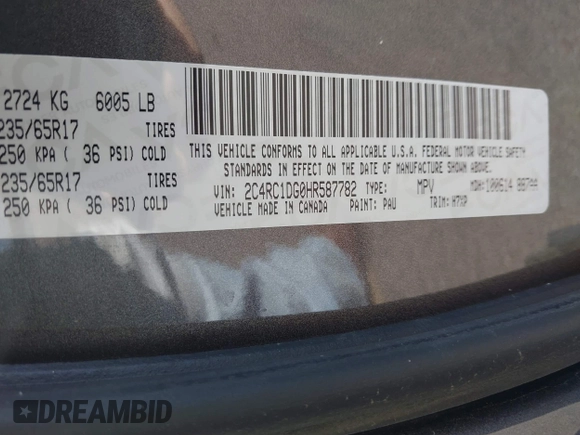 2017 Chrysler Pacifica Touring with VIN 2C4RC1DG0HR587782, listed as a IAAI auction lot 41954896 with 122,130 mi miles and . Bid and sale history available at DreamBid. Image 9.