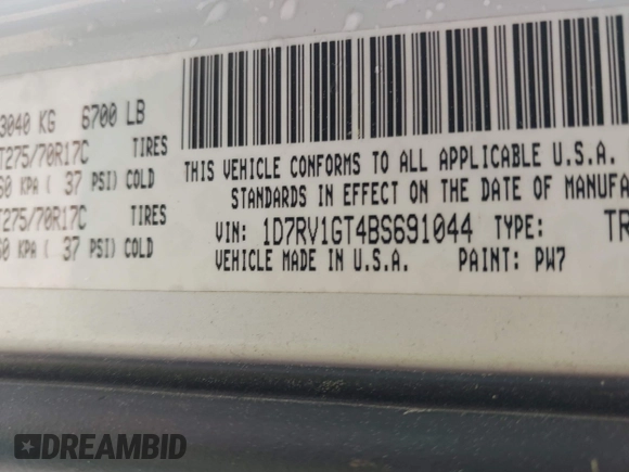 2011 Ram 1500 Sport with VIN 1D7RV1GT4BS691044, listed as a IAAI auction lot 41826059 with 197,580 mi miles. Bid and sale history available at carsss.com. Image 9.