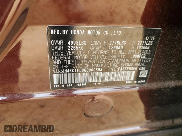 2016 Acura RLX Tech Pkg with VIN JH4KC1F50GC000693, listed as a Copart auction lot 77230494 with 152,092 mi miles and Salvage Title. Bid and sale history available at carsss.com. Image 14.