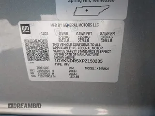 2023 Cadillac XT5 AWD Premium Luxury with VIN 1GYKNDRSXPZ150235, listed as a IAAI auction lot 40412645 with 22,072 mi miles and . Bid and sale history available at DreamBid. Image 9.