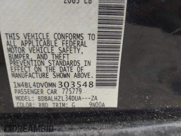 2021 Nissan Altima SV with VIN 1N4BL4DV0MN303548, listed as a IAAI auction lot 41944012 with Not provided miles and . Bid and sale history available at DreamBid. Image 9.