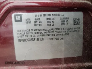 2016 Buick LaCrosse Leather with VIN 1G4GB5G35GF119168, listed as a Copart auction lot 61583625 with Not provided miles and Salvage title. Bid and sale history available at DreamBid. Image 12.
