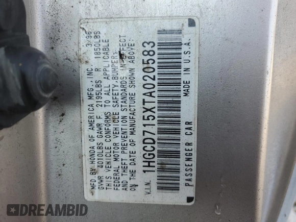 1996 Honda Accord EX with VIN 1HGCD715XTA020583, listed as a Copart auction lot 70388834 with 203,284 mi miles and Clean Title. Bid and sale history available at DreamBid. Image 13.