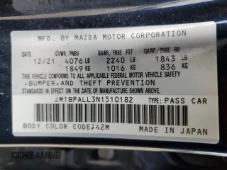2022 Mazda Mazda3 Hatchback Preferred with VIN JM1BPALL3N1510182, listed as a Copart auction lot 70584142 with 16,976 mi miles. Bid and sale history available at carsss.com. Image 12.