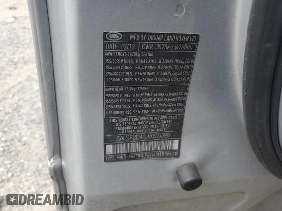 2013 Land Rover Range Rover Sport HSE с VIN SALSF2D41DA805398, выставлен на аукционе Copart как лот 56365965 с пробегом 114 620 миль миль и Списание • Salvage title. История ставок и продаж доступна на DreamBid. Изображение 13.