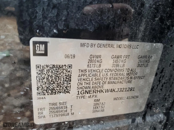 2019 Chevrolet Traverse LT Leather with VIN 1GNERHKW4KJ321281, listed as a Copart auction lot 44046445 with 71,809 mi miles and Salvage Title. Bid and sale history available at carsss.com. Image 13.