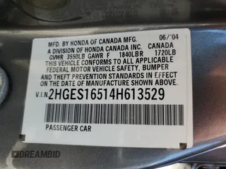 2004 Honda Civic LX z VIN 2HGES16514H613529, wystawiony jako Copart lot #56222275 z przebiegiem 120 134 mil mil oraz Szkoda całkowita • Salvage title. Historia ofert i sprzedaży dostępna na DreamBid. Obrazek 12.