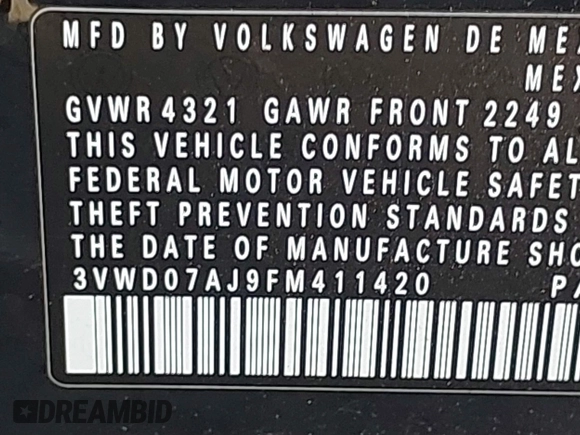 2015 Volkswagen Jetta SE with VIN 3VWD07AJ9FM411420, listed as a IAAI auction lot 40246311 with 141,456 mi miles and . Bid and sale history available at DreamBid. Image 9.
