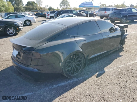 2022 Tesla Model S Plaid with VIN 5YJSA1E64NF464667, listed as a Copart auction lot 46156305 with 0 mi miles and Salvage Title. Bid and sale history available at carsss.com. Image 3.
