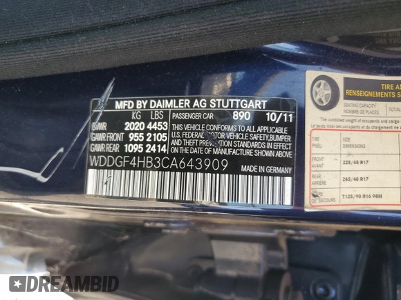 2012 Mercedes-Benz C 250 Sport with VIN WDDGF4HB3CA643909, listed as a Copart auction lot 65816685 with 96,704 mi miles and Salvage title. Bid and sale history available at DreamBid. Image 12.