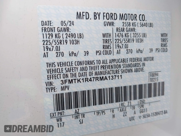 2024 Ford Mustang Mach-E Select with VIN 3FMTK1R47RMA13711, listed as a IAAI auction lot 41885045 with 3,443 mi miles and . Bid and sale history available at DreamBid. Image 9.