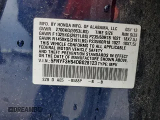 2013 Honda Pilot Touring with VIN 5FNYF3H94DB028123, listed as a Copart auction lot 55080925 with 214,388 mi miles and Salvage Title. Bid and sale history available at carsss.com. Image 13.