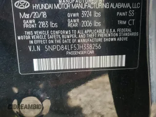 2018 Hyundai Elantra Value Edition with VIN 5NPD84LF5JH338256, listed as a Copart auction lot 52524715 with 98,338 mi miles and Salvage Title. Bid and sale history available at DreamBid. Image 14.