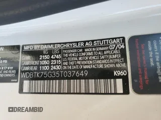 2005 Mercedes-Benz CLK 500 with VIN WDBTK75G35T037649, listed as a Copart auction lot 66212825 with 107,716 mi miles and Salvage title. Bid and sale history available at DreamBid. Image 12.