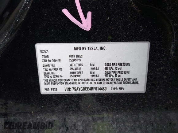 2024 Tesla Model Y Long Range z VIN 7SAYGDEE4RF014480, wystawiony jako IAAI lot #41979686 z przebiegiem 13 829 mil mil oraz . Historia ofert i sprzedaży dostępna na DreamBid. Obrazek 9.