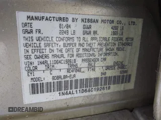 2004 Nissan Altima with VIN 1N4AL11D64C192618, listed as a IAAI auction lot 41387291 with 190,008 mi miles and . Bid and sale history available at DreamBid. Image 9.