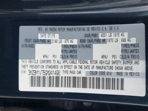 2016 Mazda 3 i Touring with VIN 3MZBM1V75GM241498, listed as a IAAI auction lot 42286147 with 102,655 mi miles and . Bid and sale history available at DreamBid. Image 9.