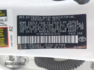 2012 Toyota Avalon with VIN 4T1BK3DB3CU472153, listed as a IAAI auction lot 41888530 with 186,406 mi miles. Bid and sale history available at carsss.com. Image 9.