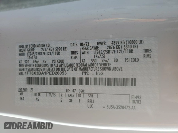 2023 Ford F-350 z VIN 1FT8X3BA1PED26053, wystawiony jako Copart lot #42484225 z przebiegiem 5 648 mil mil oraz Szkoda całkowita • Salvage title. Historia ofert i sprzedaży dostępna na DreamBid. Obrazek 13.