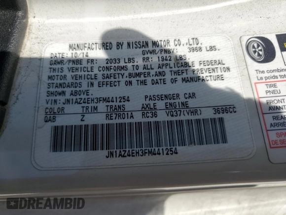 2015 Nissan 370Z Nismo z VIN JN1AZ4EH3FM441254, wystawiony jako Copart lot #52646145 z przebiegiem 74 303 mil mil oraz Szkoda całkowita • Salvage title. Historia ofert i sprzedaży dostępna na DreamBid. Obrazek 13.
