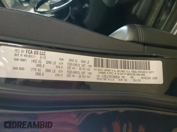 2015 Dodge Durango Special Service with VIN 1C4RDJFG4FC885624, listed as a Copart auction lot 54149815 with 86,322 mi miles and Clean title. Bid and sale history available at DreamBid. Image 13.