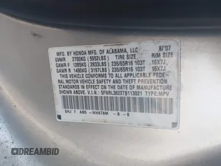 2007 Honda Odyssey LX с VIN 5FNRL38227B113921, выставлен на аукционе IAAI как лот 42402029 с пробегом 186 778 миль миль и . История ставок и продаж доступна на DreamBid. Изображение 9.