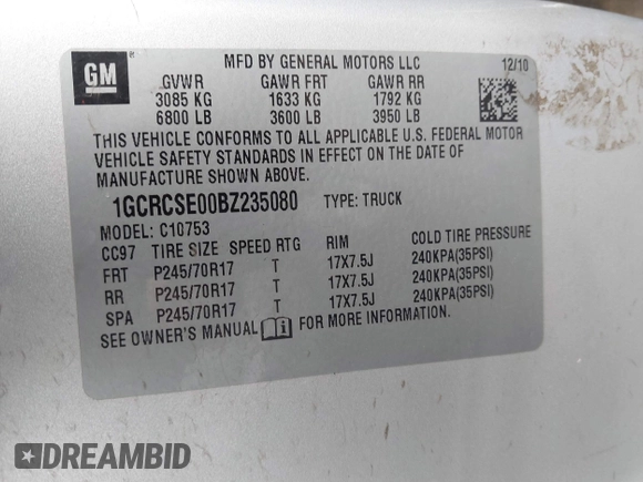 2011 Chevrolet Silverado 1500 LT with VIN 1GCRCSE00BZ235080, listed as a IAAI auction lot 42181793 with 208,625 mi miles and . Bid and sale history available at DreamBid. Image 9.