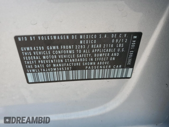 2013 Volkswagen Jetta TDI w/Premium with VIN 3VWLL7AJ4DM385387, listed as a Copart auction lot 63132695 with 132,468 mi miles and Clean title. Bid and sale history available at DreamBid. Image 12.