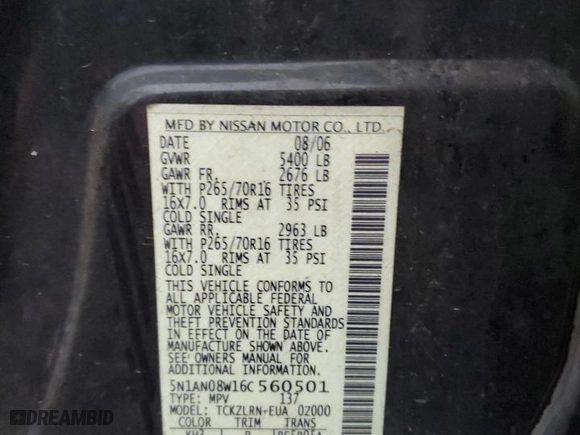 2006 Nissan Xterra X with VIN 5N1AN08W16C560501, listed as a Copart auction lot 79631264 with 0 mi miles and Salvage Title. Bid and sale history available at carsss.com. Image 14.