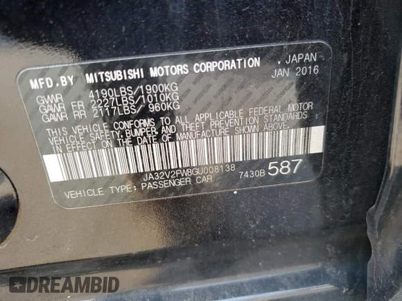 2016 Mitsubishi Lancer SE with VIN JA32V2FW8GU008138, listed as a Copart auction lot 74921284 with 134,134 mi miles and Clean Title. Bid and sale history available at carsss.com. Image 12.