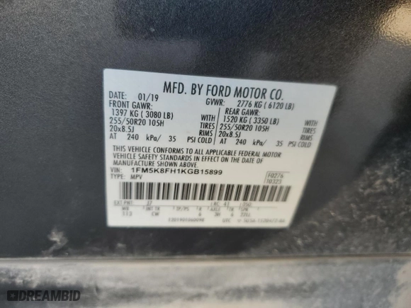2019 Ford Explorer Limited with VIN 1FM5K8FH1KGB15899, listed as a Copart auction lot 82613044 with 130,417 mi miles and Salvage Title. Bid and sale history available at carsss.com. Image 13.