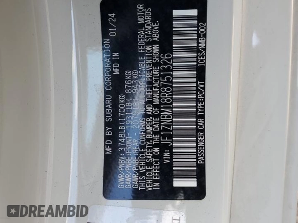 2024 Toyota 86 TRUENO Edition with VIN JF1ZNBM18R8751326, listed as a Copart auction lot 87155744 with Not Provided miles and Salvage Title. Bid and sale history available at DreamBid. Image 12.