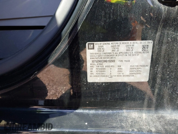 2017 GMC Sierra 1500 SLT z VIN 3GTU2NEC0HG152900, wystawiony jako IAAI lot #41840588 z przebiegiem 114 677 mil mil oraz . Historia ofert i sprzedaży dostępna na DreamBid. Obrazek 9.