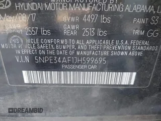 2018 Hyundai Sonata Sport with VIN 5NPE34AF1JH599695, listed as a IAAI auction lot 41231886 with 109,743 mi miles and . Bid and sale history available at carsss.com. Image 9.